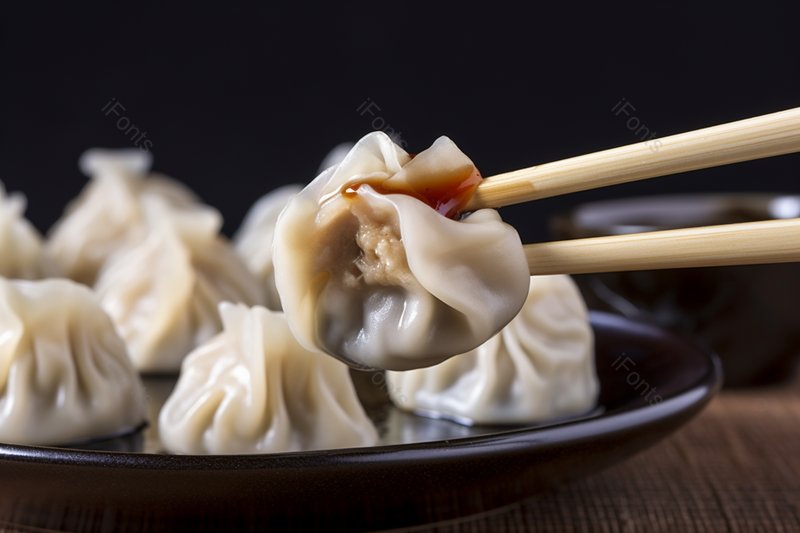 快递夹起美味的饺子蘸醋,高清,摄影图,摄影图片,图片大全,摄影图免费下载